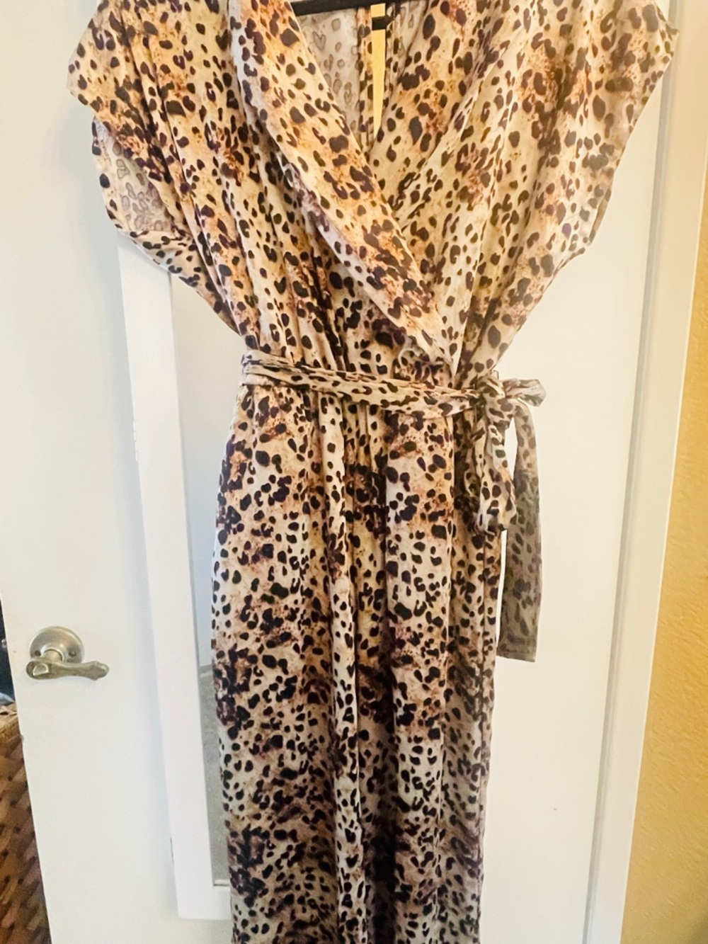 Bar III Leopard Print Wrap Jumpsuit in Brown and Cream